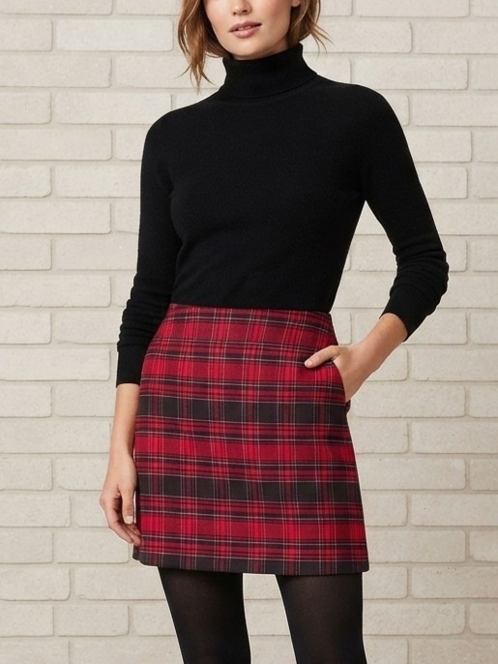 CeCe Red and Black Plaid Mini Skirt